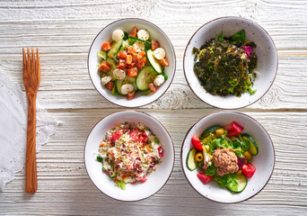 four salad mix bowls healthy food
