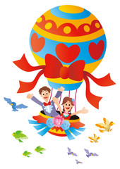 Obraz na płótnie Canvas ジューンブライドと気球と小鳥