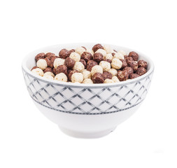 Bowl with corn balls isolated on white background