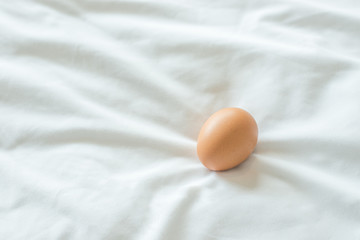 Egg on white fabric background