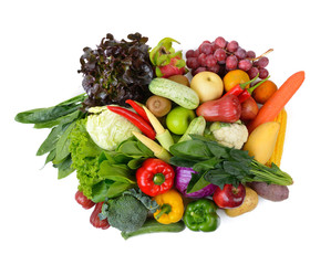 vegetables and fruits on white background