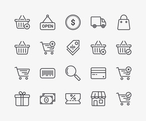 Set of Shopping Basket Vector Line Icons. Editable Stroke. 48x48 Pixel Perfect.