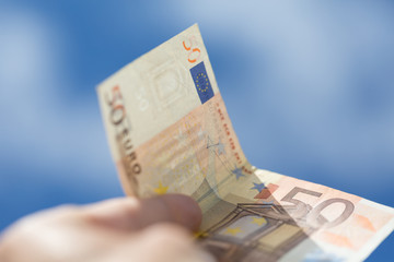 50 euro note in the blue sky 
