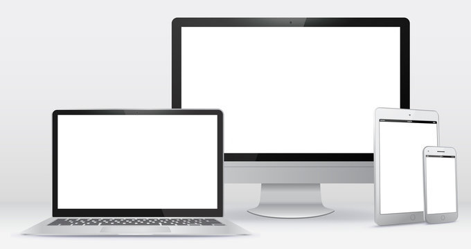 Computer Screen, Tablet PC, Laptop, Smart Phone Vector illustration.

