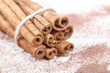 Cinnamon sticks and cocoa powder