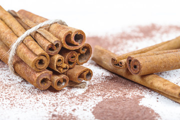 Cinnamon sticks and cocoa powder