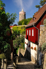 Röhrscheidtbastei (Lauenbastei) und Fischerpforte, im Hintergrund Alte Wasserkunst, Budyšin,...