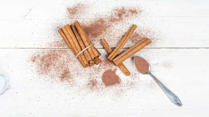 Cinnamon sticks and cocoa powder