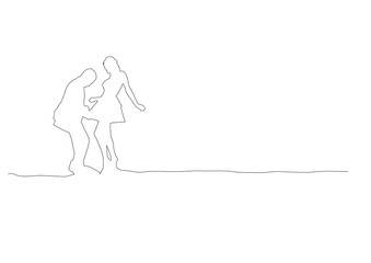 vintage dancers, vector background, continues line banner, uninterrupted wire style