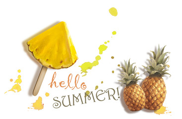 Naklejka na ściany i meble Hello Summer. Fresh pineapple.