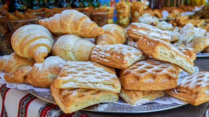 Puff pastry with stuffing and croissants