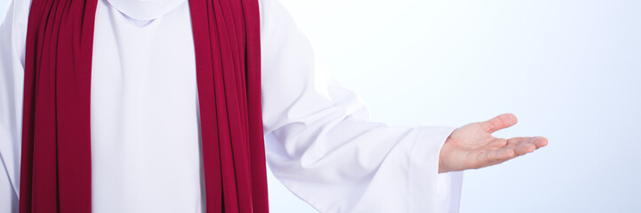 Jesus praying with open arms