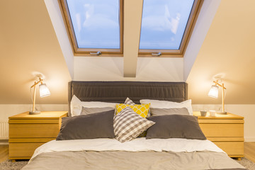 King-size bed in attic