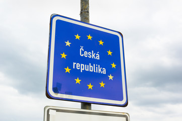 Entrance to the Czech Republic ( Ceska republika ) and to European Union. Traffic sign demarcates...