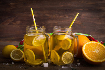 Lemonade on a wooden background