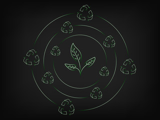 leaves surrounded by spinning recycle icons
