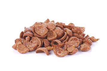 Bunch of chocolate cereals on white background