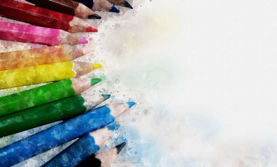 Digital painting of colored pencils, watercolor style