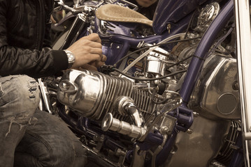 Fototapeta na wymiar Repair of a motorcycle