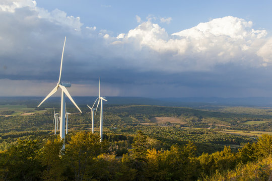 Wind turbines on Mars Hill as seen from the International Appalachian Trail in Mars, Hill, Maine.