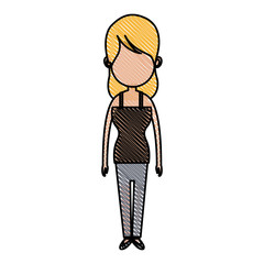 drawing woman character female standing design vector illustraton