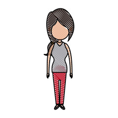 drawing woman character female standing design vector illustraton