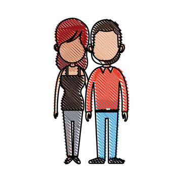 drawing couple holding hand relation feeling vector illustration