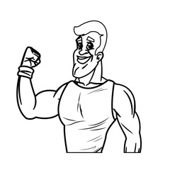 man strong muscle bodybuilding sport line vector illustration