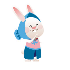 fun easter girl bunny with cap and dress vector illustration