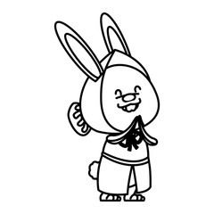 easter girl bunny with cap and dress line vector illustration