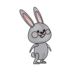 drawing cute gray bunny easter concept vecto illustration