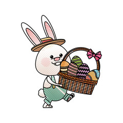 drawing funny easter rabbit with basket egg image vector illustration