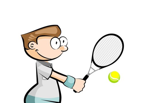 Man playing tennis with a racket - Cartoon isolated on white