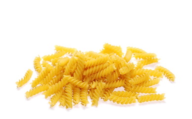 Italian spiral shaped pasta, macaroni, isolated on white background