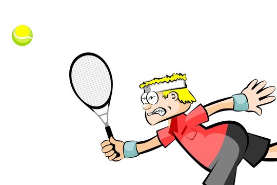 Man playing tennis with a racket - Cartoon isolated on white