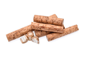 Burdock roots isolated white background.