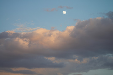 Moon Clouds And Sunset