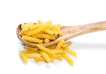 Italian spiral shaped pasta, macaroni, isolated on white background