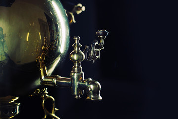 Part of the Russian samovar, a device for heating and boiling water, copyspace