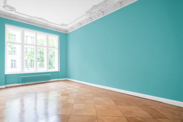 empty room, wooden floor in new apartment