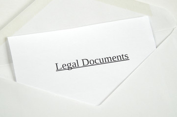 Legal Documents printed on white paper and envelope, white background