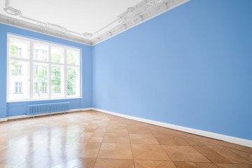 empty room, wooden floor in new apartment
