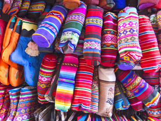 Fototapeta na wymiar Traditional souvenirs at the market in La Paz, Bolivia.