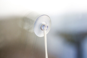 Transparent plastic suction Cup glued to the window.