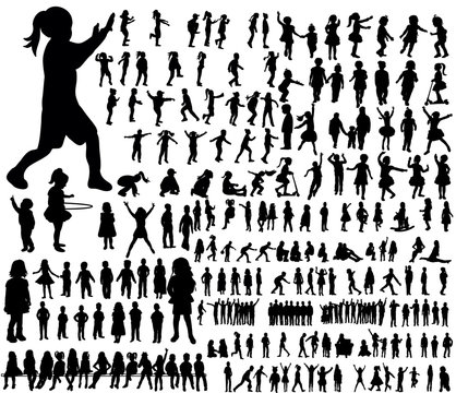 Vector, silhouette of children, big collection