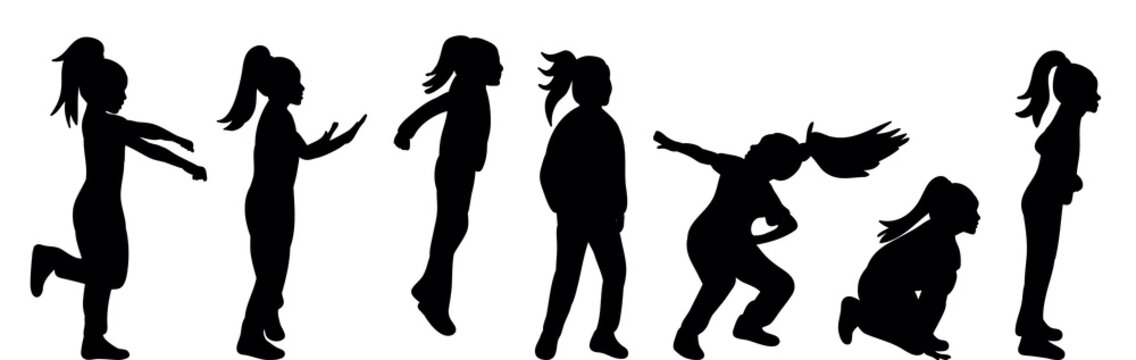 silhouette of children, children silhouette play and dance