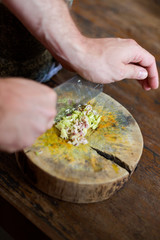 Chopping thai lemon grass
