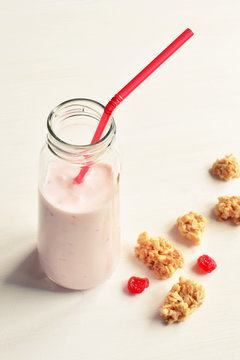 cherry yogurt drink with crunchy