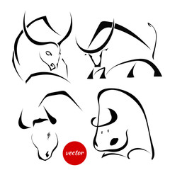 Set of images of wild bulls. Abstract stylized buffalo on a white background. Vector illustration