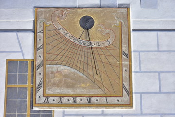 sundial on castle in Cesky Krumlov,Czech republic